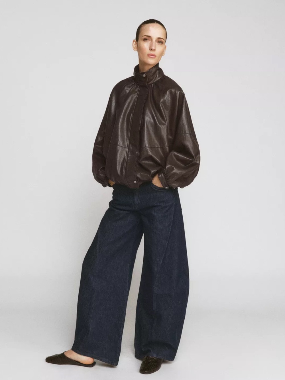 New ZARA Faux Leather High-Neck Bomber Jacket
